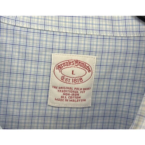 Brooks Brothers Traditional Fit Non-Iron Shirt Large Blue White Check Polo BD - Picture 4 of 10